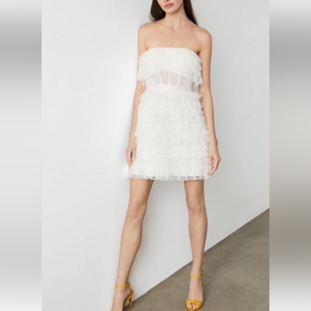 BCBGMaxazria Strapless Ruffle Mini Dress